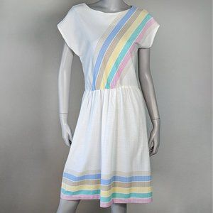 Vintage 70s Sears Fashion Place Lightweight Rainbow Dress | S/M